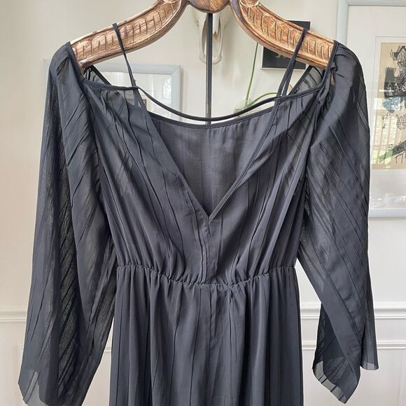 H&M Black Peasant Style Wide Straight Leg Jumpsuit Strappy Back 4 - Picture 6 of 9